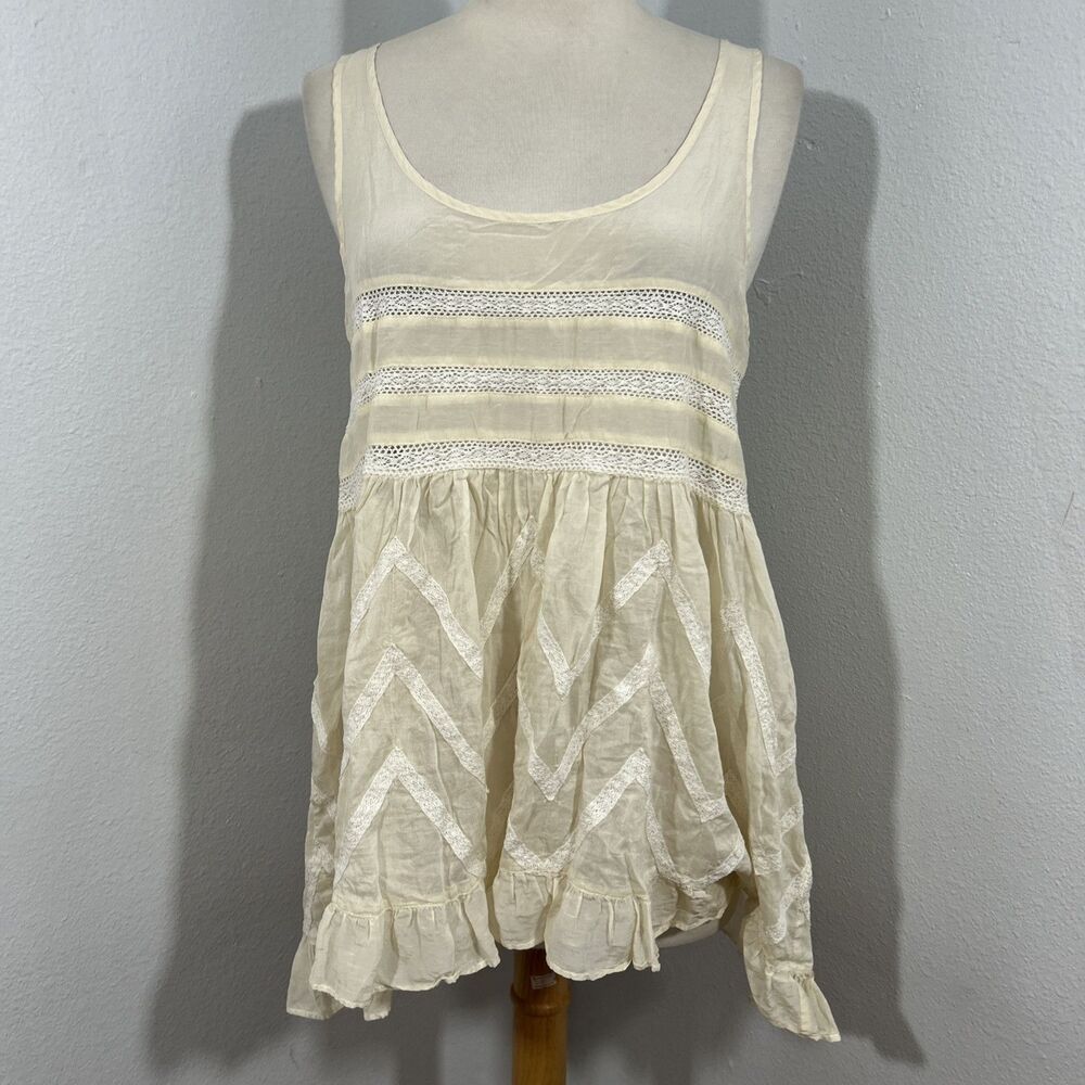 Denim Supply Ralph Lauren Dress Womens S Petite‎ Ivory Lace Trapeze Y2K 90s